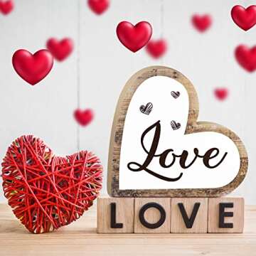Valentine's Day Wooden Table Sign Rustic Wood Love Sign Heart Shape Be Mine Decor Romantic Table Centerpiece Decorative Wedding Table Decoration for Home Anniversary Party (Classic Style)