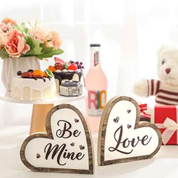 Valentine's Day Wooden Table Sign Rustic Wood Love Sign Heart Shape Be Mine Decor Romantic Table Centerpiece Decorative Wedding Table Decoration for Home Anniversary Party (Classic Style)