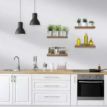 Sorbus Floating Shelves for Wall, 16" Mahogany Bathroom Shelves Wall Mounted for Kitchen, Bedroom, Living Room, Bathroom Storage, Over Toilet, Hanging Book Shelf for Wall Home Decor (4 Pack)