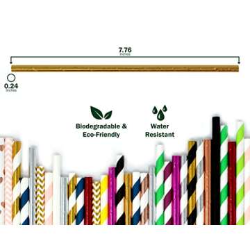 FAMASTON 150-pack Biodegradable Gold Paper Straws - Disposable Drinking Gold Straws - Gold Sticks fo...
