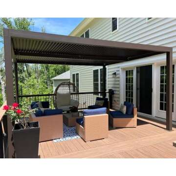 PURPLE LEAF Outdoor Louvered Pergola 11' × 14' with Adjustable Aluminum Canopy Retractable Metal Ro...