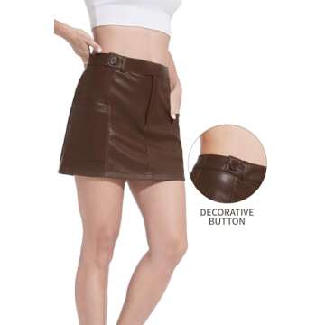Fahsyee Women's Faux Leather Skirt, Coffee High Waisted Stretchy Zipper Mini A Line Pencil Short Plus Size S