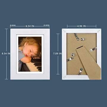 DBWIN 5x7 Picture Frame White Wood Pattern Photo Frame Real Glass Front 2 Pack,Each Frame with Mat,Display 5x7 Pictures without mat or 4x6 Photos with Mat Wall Decor(LY01-5X7-WT)