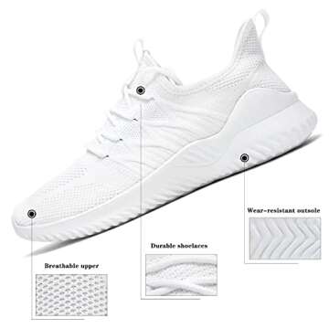 Kvovzo Women's Light Shoes - All White Slip-on Sneakers for Gym and Casual Use