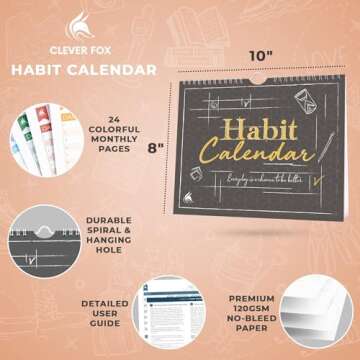 Clever Fox Habit Tracker Calendar – Inspirational Goal Tracker and Habit Calendar for Atomic Habit...