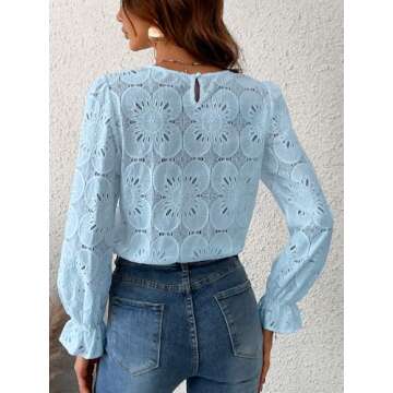 Stylish CUPSHE Eyelet Long Sleeve Blouse for Women - Trendy Fashion Top