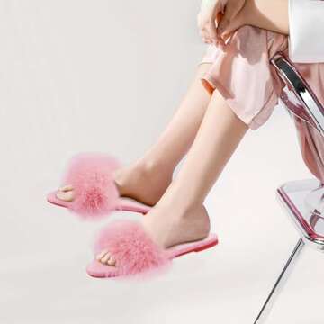 BCTEX COLL Women's Cozy Memory Foam House Slippers Open Toe Comfy Fuzzy Slide Slippers Furry Turkey Feather Slippers for Women(pi8)