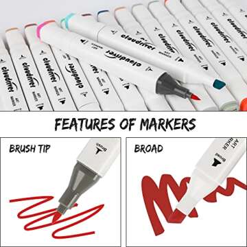 cloudriver Alcohol Markers Brush Tip, 60 Colors Dual Tip Art Markers For Adults Coloring Books Illus...