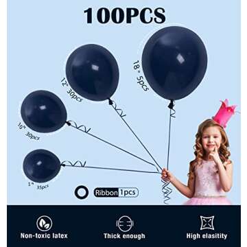 Ponamfo Navy Blue Party Balloons - 100Pcs 18"+12"+10"+5" Ballons Balloon Arch Kit as Birthday Party ...