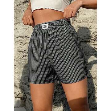 SOLY HUX Women's Y2K Striped Boxer Shorts Elastic High Waisted Straight Leg Workout Gym Shorts Black Letter M