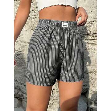 SOLY HUX Women's Y2K Striped Boxer Shorts Elastic High Waisted Straight Leg Workout Gym Shorts Black Letter M