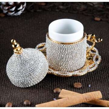Elegant DEMMEX Turkish Coffee & Espresso Cup Set - 4 Pcs with Crystals