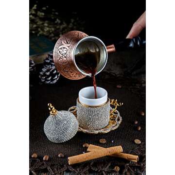 DEMMEX Handmade Turkish Coffee Cup Set with Crystals
