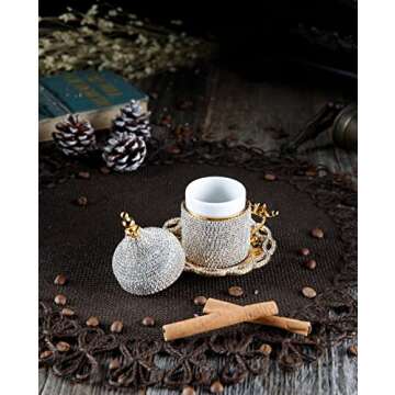 DEMMEX Handmade Turkish Coffee Cup Set with Crystals