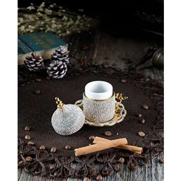 DEMMEX Handmade Turkish Coffee Cup Set with Crystals