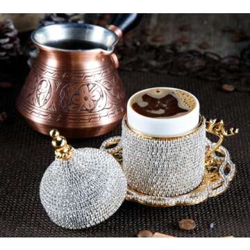 DEMMEX Handmade Turkish Coffee Cup Set with Crystals
