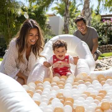 Realhaha Ball Pit Balls 100 Play Balls Plastic Balls for Baby Girls Toddlers Kids Play Tent Pool Playhouse Playpen Party Decoration, Milktea White Clear