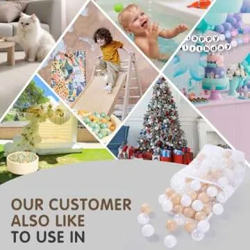 Realhaha Ball Pit Balls 100 Play Balls Plastic Balls for Baby Girls Toddlers Kids Play Tent Pool Playhouse Playpen Party Decoration, Milktea White Clear