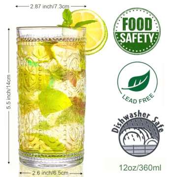 Bekith 6 Pack 12 oz Romantic Water Glasses, Premium Drinking Glasses Tumblers for Beverages, Beer, R...