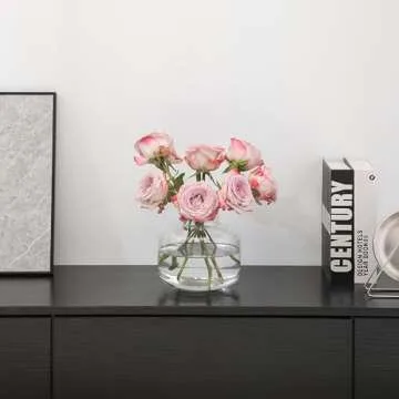 PORPAN Short Glass Vase, Short Flower Vase, Round Glass Vase, Small Glass Vase for Flowers, Clear Glass Flower Vase, 6 Inch Vase for Living Room, Dining Table, Wedding, Bookshelf, Office Decoration