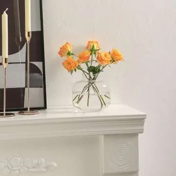 PORPAN Short Glass Vase, Short Flower Vase, Round Glass Vase, Small Glass Vase for Flowers, Clear Glass Flower Vase, 6 Inch Vase for Living Room, Dining Table, Wedding, Bookshelf, Office Decoration