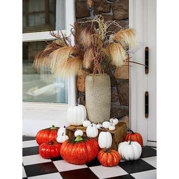 Anna's Whimsy 12PS Fall Decor Bouquets, Vintage Fall Decorations for Table Indoor Outdoor Halloween Thanksgiving, Farmhouse Arrangement Decorations for Front Door, Wedding Centerpieces in Autumn(Reed)