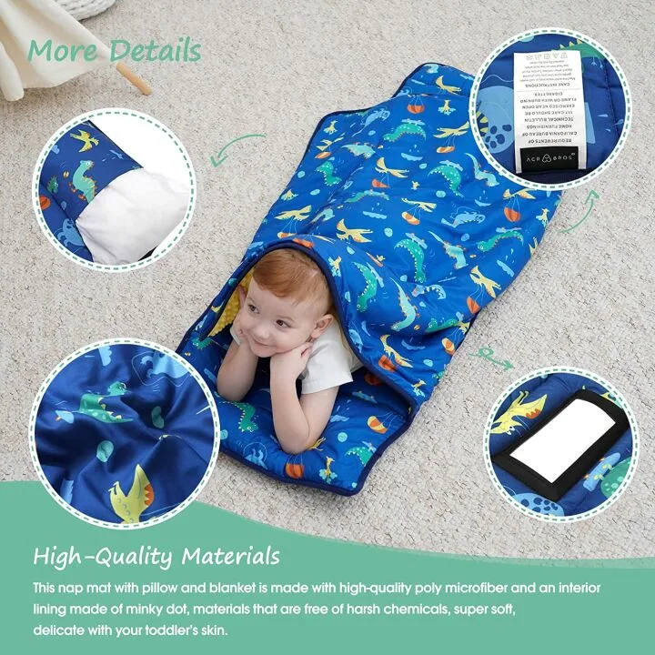 Toddler Nap Mat with Pillow & Blanket for Daycare