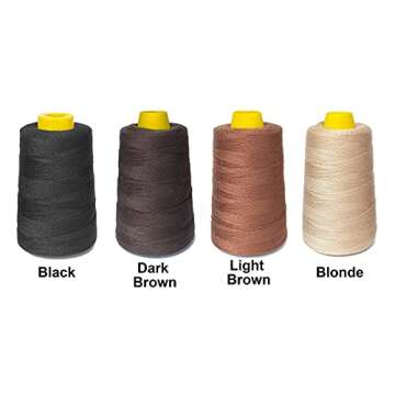 Young Hair Thick Human Hair Sewing Thread with 3pcs Curl Needles 1000 Yards (Black)