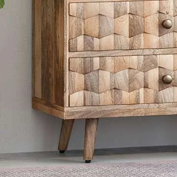 Great Deal Furniture GDFStudio Mid-Century Modern Mango Wood 3 Drawer Chest, Natural