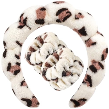 Zkptops Spa Headband for Washing Face Wristband Set Sponge Makeup Skincare Headband Wrist Plush Bubb...