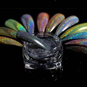 PrettyDiva 1g/Jar Laser Holographic Nail Powder Rainbow Chrome Nail Powder Manicure Pigment for Nail Art
