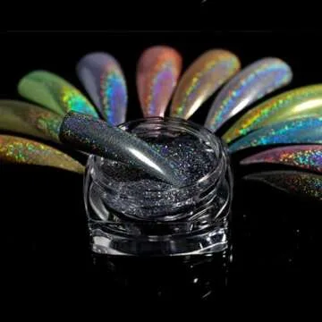 PrettyDiva 1g/Jar Laser Holographic Nail Powder Rainbow Chrome Nail Powder Manicure Pigment for Nail Art