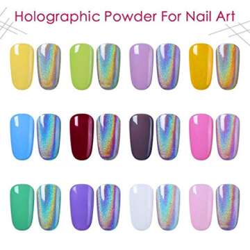 PrettyDiva 1g/Jar Laser Holographic Nail Powder Rainbow Chrome Nail Powder Manicure Pigment for Nail Art