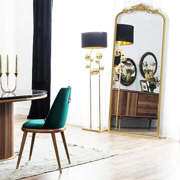 CASOLLY Vintage Gold Antique Arched Full Length Floor Mirror 22"X65",Traditional Elegant Baroque Flo...