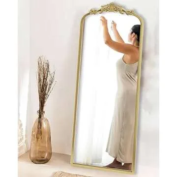CASOLLY Vintage Gold Antique Arched Full Length Floor Mirror 22"X65",Traditional Elegant Baroque Floor Body Mirror with Ornate Matel Frame, French Wall Mirror for Dressing/Living Room/Hallway