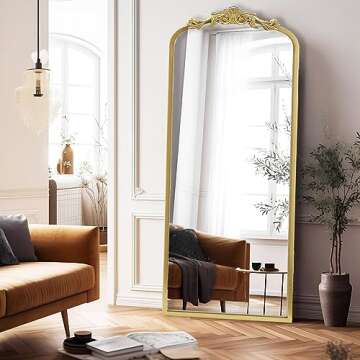 CASOLLY Vintage Gold Antique Arched Full Length Floor Mirror 22"X65",Traditional Elegant Baroque Floor Body Mirror with Ornate Matel Frame, French Wall Mirror for Dressing/Living Room/Hallway