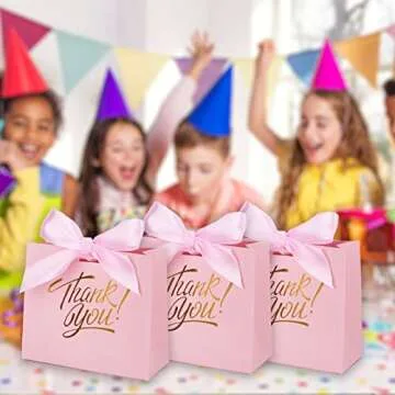 KPOSIYA Small Gift Bags, 50 Pack Small Thank You Bags 4.5x1.8x3.9 Inches Party Favor Bags Pink Paper...