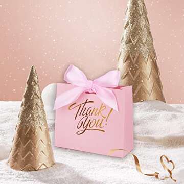 KPOSIYA Small Gift Bags, 50 Pack Small Thank You Bags 4.5x1.8x3.9 Inches Party Favor Bags Pink Paper Gift Bags Candy Bags with Bow Ribbon,Mini Gift Bags for Wedding Baby Shower Birthday Bridal
