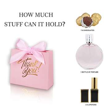 KPOSIYA Small Gift Bags, 50 Pack Small Thank You Bags 4.5x1.8x3.9 Inches Party Favor Bags Pink Paper Gift Bags Candy Bags with Bow Ribbon,Mini Gift Bags for Wedding Baby Shower Birthday Bridal