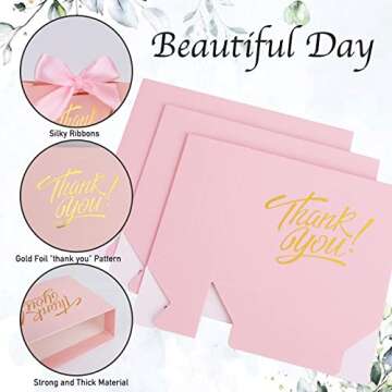 KPOSIYA Small Gift Bags, 50 Pack Small Thank You Bags 4.5x1.8x3.9 Inches Party Favor Bags Pink Paper Gift Bags Candy Bags with Bow Ribbon,Mini Gift Bags for Wedding Baby Shower Birthday Bridal
