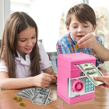 Setibre Piggy Bank, Toys for Girls Ages 5-7, 8-10, Electronic ATM Password Cash Coin Can Auto Scroll...