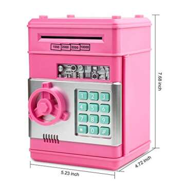 Setibre Piggy Bank, Toys for Girls Ages 5-7, 8-10, Electronic ATM Password Cash Coin Can Auto Scroll Paper Money Saving Box Toys for 6 7 8 9 10 11 12 Year Old Girl Christmas Birthday Gifts (Pink)