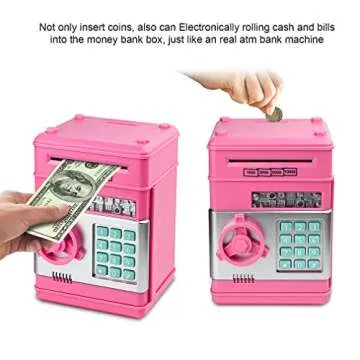 Setibre Piggy Bank, Toys for Girls Ages 5-7, 8-10, Electronic ATM Password Cash Coin Can Auto Scroll Paper Money Saving Box Toys for 6 7 8 9 10 11 12 Year Old Girl Christmas Birthday Gifts (Pink)