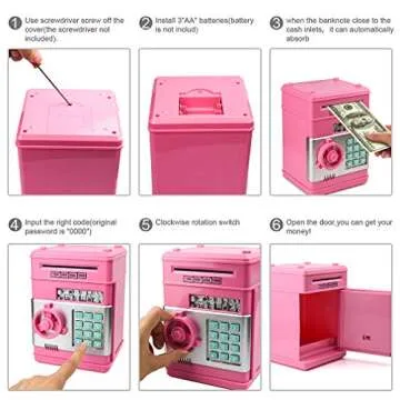 Setibre Piggy Bank, Toys for Girls Ages 5-7, 8-10, Electronic ATM Password Cash Coin Can Auto Scroll Paper Money Saving Box Toys for 6 7 8 9 10 11 12 Year Old Girl Christmas Birthday Gifts (Pink)