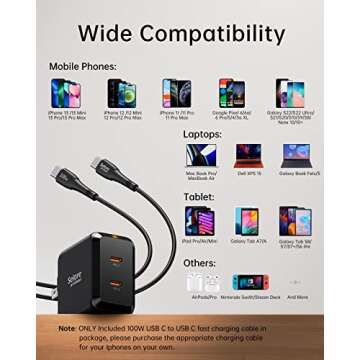 SELORE USB C Charger, 67W 2 Ports GaN Fast Charger Block, Compact Foldable Wall Charger with 100W Type C Charger Cable for MacBook Pro/Air, iPhone 15 14, Apple Watch, iPad Pro, Galaxy S23, Pixel etc