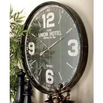 Deco 79 Metal Decorative Wall Clock Wall Clock for Home with White Accents, Wall Clock for Room 35" x 3" x 35", Black