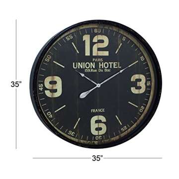 Deco 79 Metal Decorative Wall Clock Wall Clock for Home with White Accents, Wall Clock for Room 35" x 3" x 35", Black