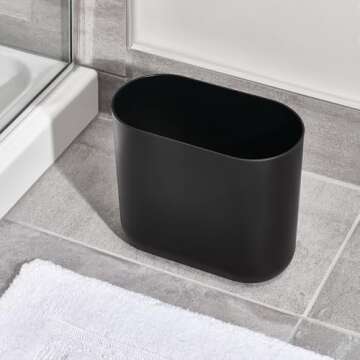 iDesign Slim Oval Waste Basket in Matte Black for Small Spaces