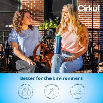 Cirkul 32oz. Chameleon Stainless Steel Water Bottle Starter Kit with Green Lid, 2 Flavor Cartridges (1 LifeSip Blackberry Blueberry, 1 GoSip Berry Blue Punch) Zero Calories and No Sugar