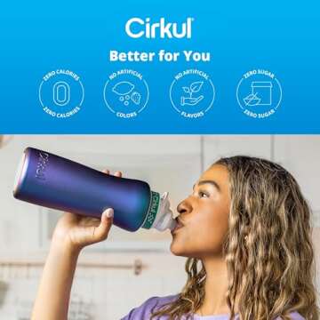 Cirkul 32oz. Chameleon Stainless Steel Water Bottle Starter Kit with Green Lid, 2 Flavor Cartridges (1 LifeSip Blackberry Blueberry, 1 GoSip Berry Blue Punch) Zero Calories and No Sugar